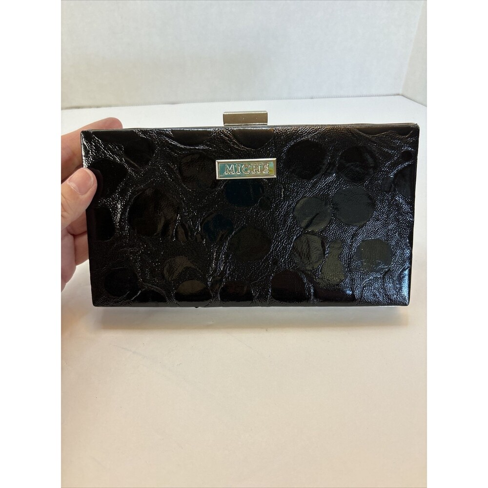 MICHE Women's Black Hard Shell Clutch Or Strap Evening Bag Handbag Wallet